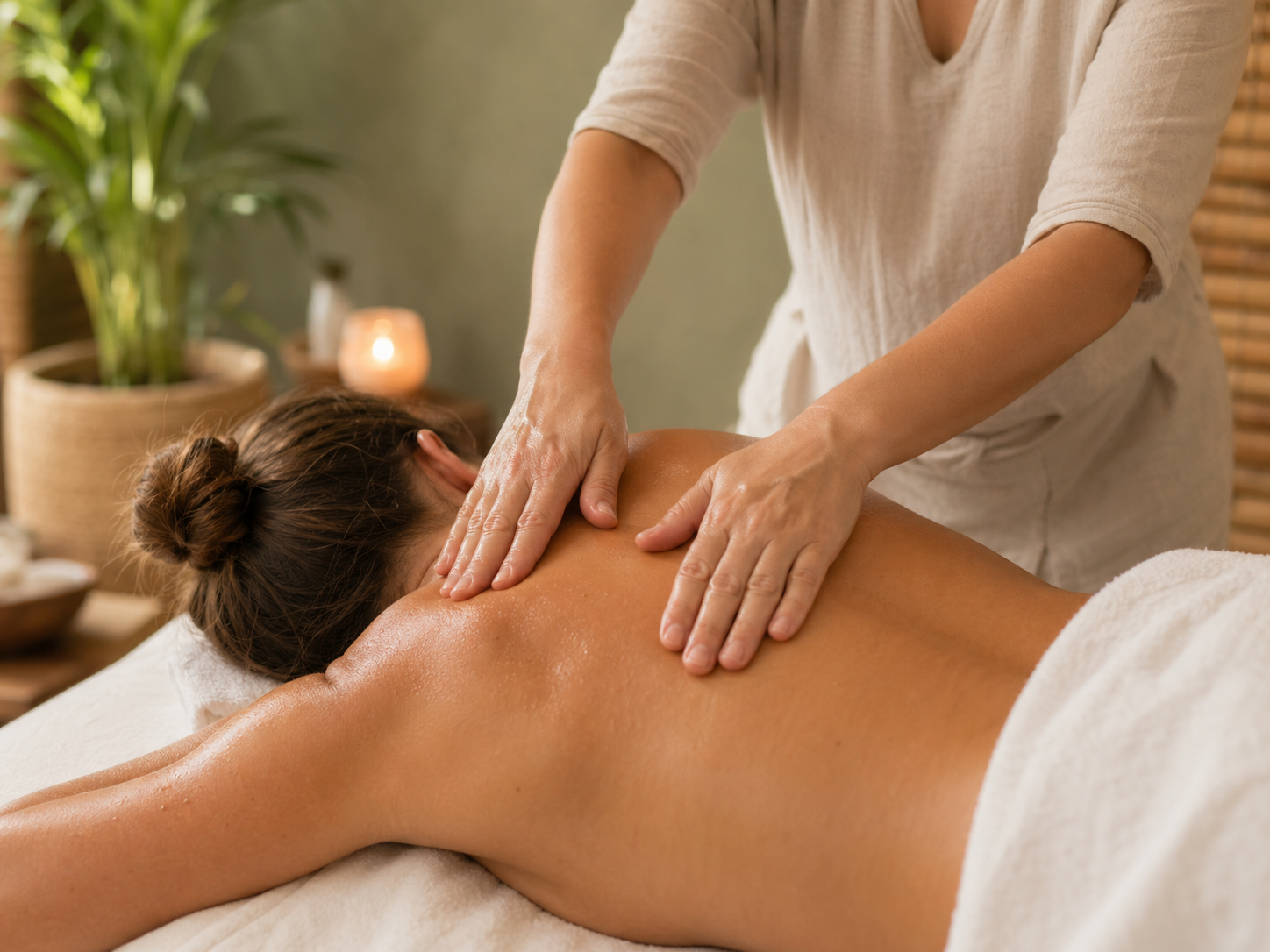 Hátmasszázs közelről, természetes meleg fényben